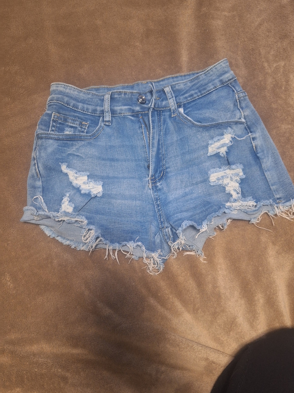 SHEIN Light Blue Distressed High-Rise Denim Shorts